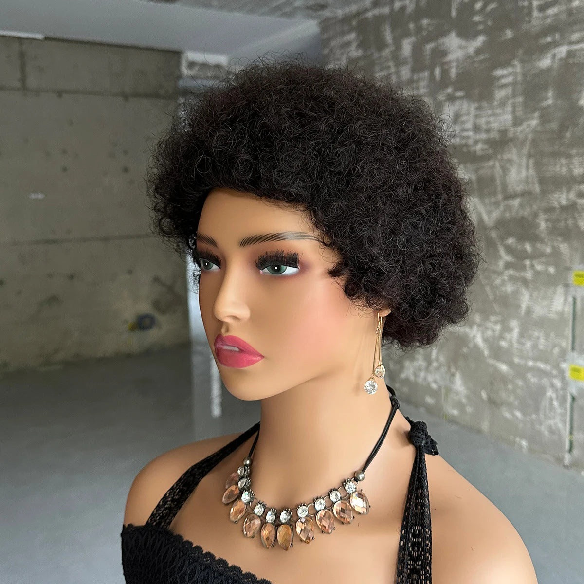 Trendy Creative Human Afro Curly Short Real Hair Wig