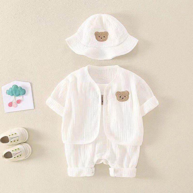 Women's & Men's Born Infant Gauze Bear Sleeveless Jumpsuit Cardigan Jumpsuit, Climbing Suit