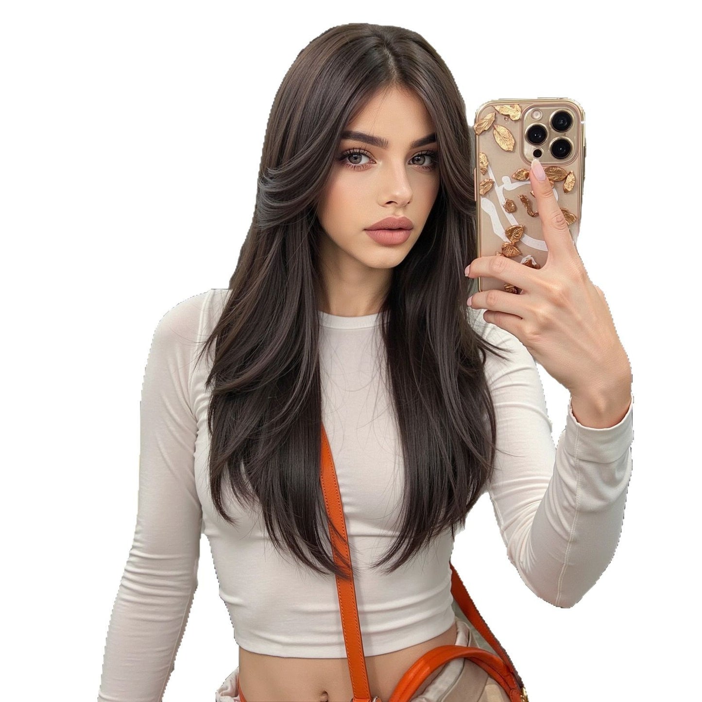 Bangs Face Trimming High-level Natural Black Long Straight Wig