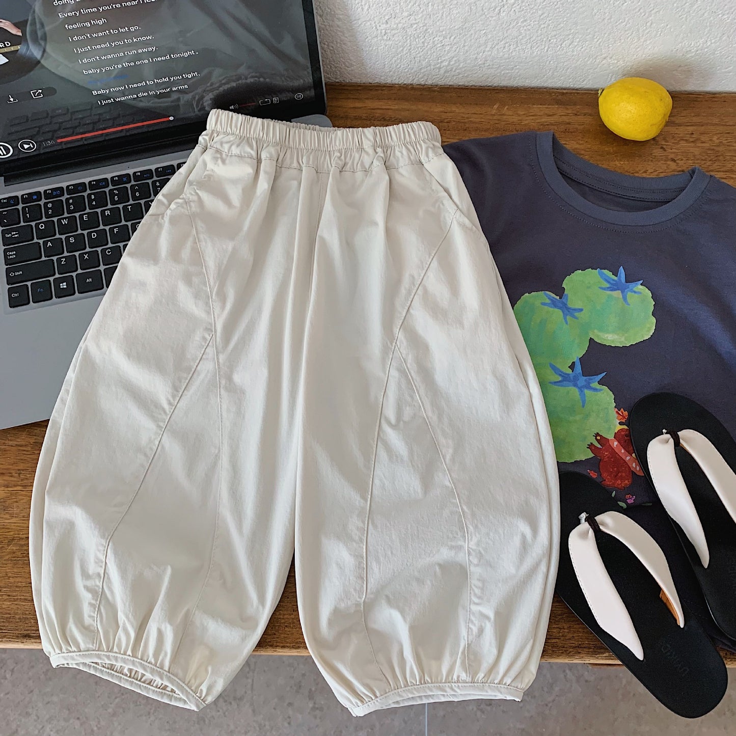 Children's Boy Summer Korean Style Solid Color Casual Cropped Children's Pants