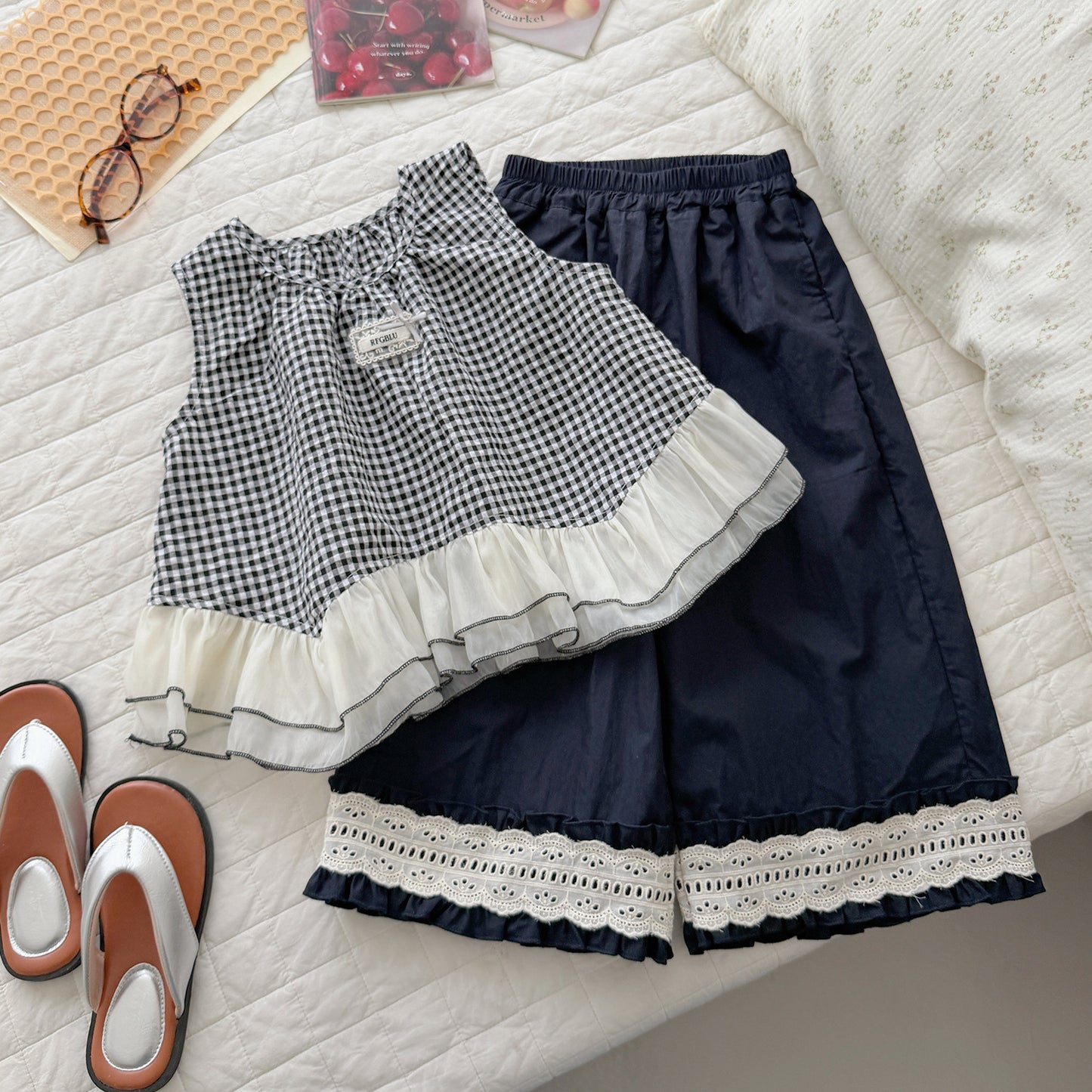 Children's Xie Clothing Summer Korean Loose Full Organza Short Sleeve Lace Children's Suit