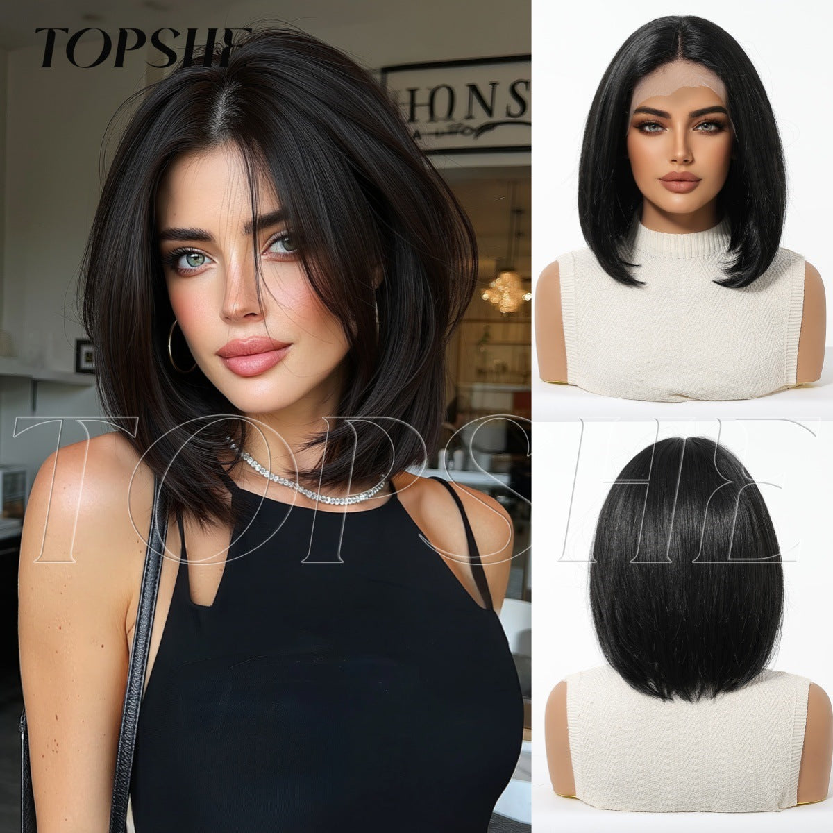 Area Lace Dark Brown Natural Realistic Matte Wig Short Straight Hair