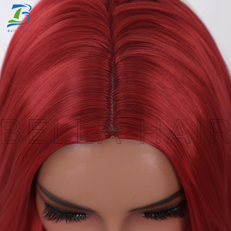 Women's Mid-length Fashion Inch Red Chemical Fiber Long Straight Wig