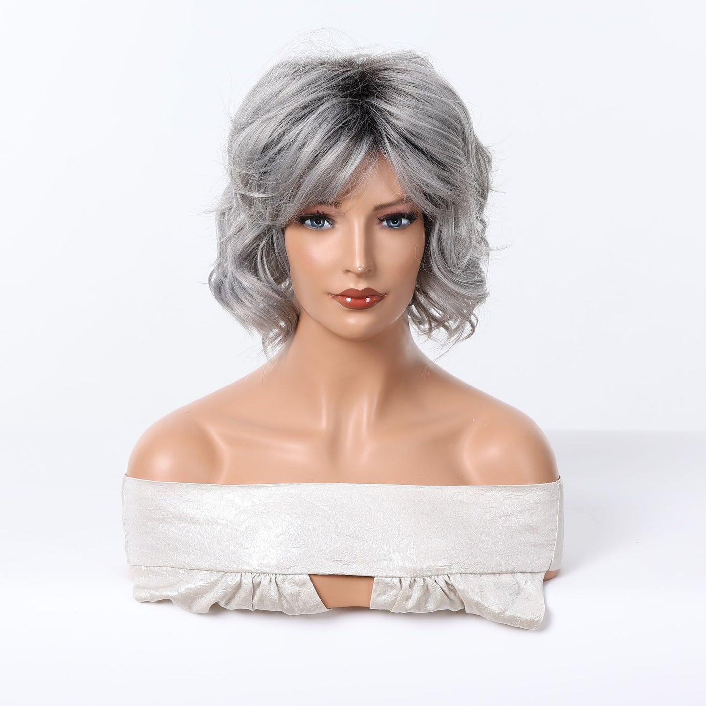Fashion Grandma Natural Light Gray Fluffy Wig Short Curly Hair