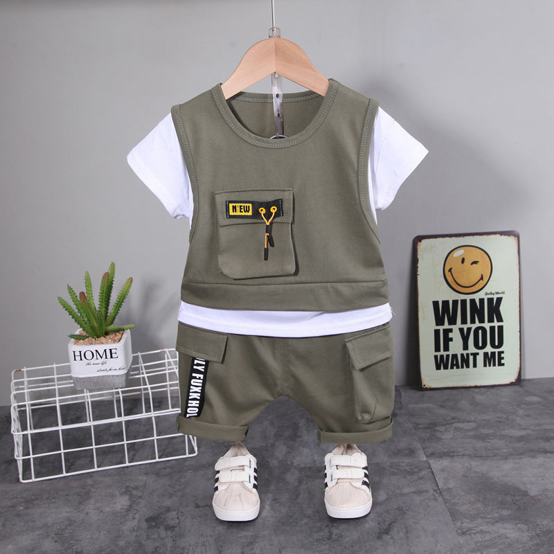 Children's Gentleman Round Neck Two Pieces Short Sleeve Shorts Children's Suit