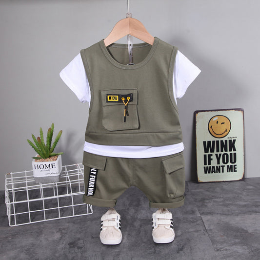 Children's Gentleman Round Neck Two Pieces Short Sleeve Shorts Children's Suit