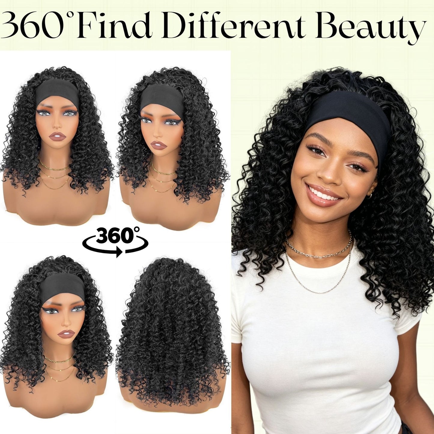 Silk Band Black Explosion Fluffy Wigs With Small Long Head Wig Short Curly Hair