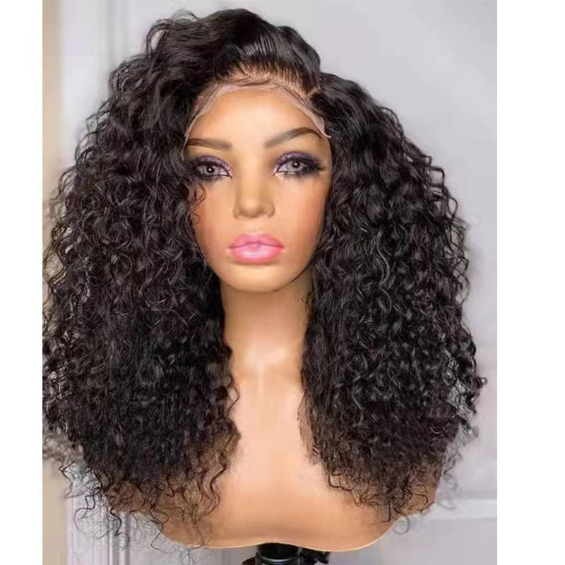 Black African Small Volume Hair Front Lace Synthetic Wig Long Curls