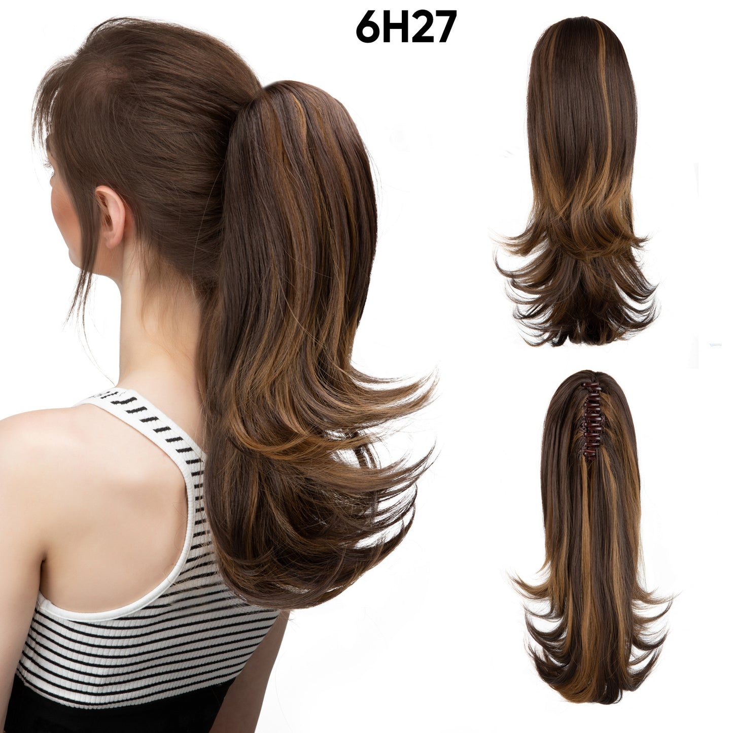 Women's Slightly Curly Short Grip Natural Jaws Clamp Wig Ponytail