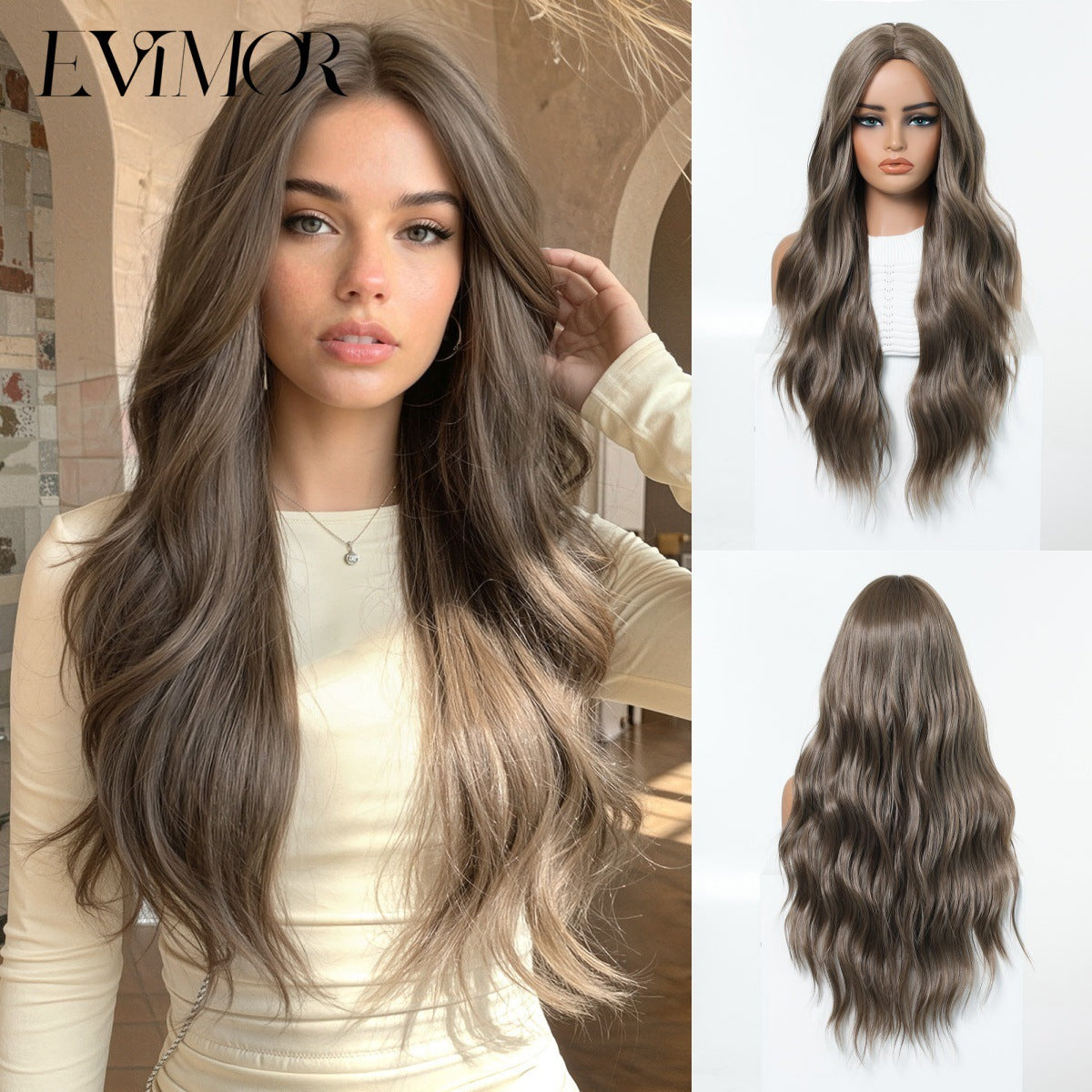 Gradient Highlight Big Wave Curly Fiber Natural Wig Long Curls
