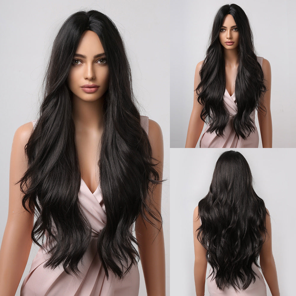 Female Natural Big Wave Curly Hair Simulation Full Human Fashion Wig Long Curls