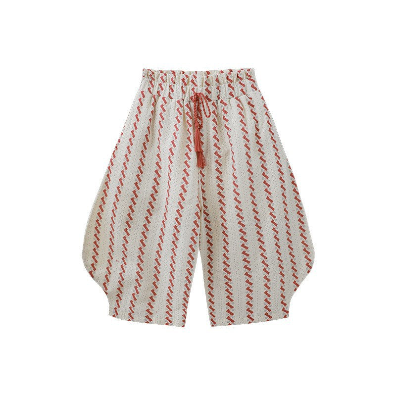 Woven Summer Thin Vintage Floral Ankle Banded Cute Children's Pants