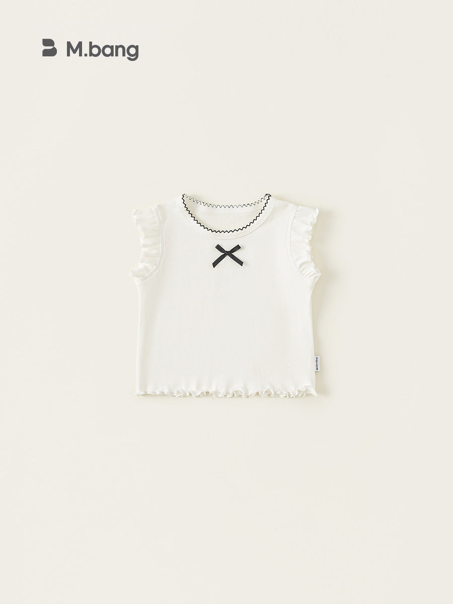 Children's Clothing Summer Sleeveless Top Cuff Wooden Ear Simple Children's T-shirt