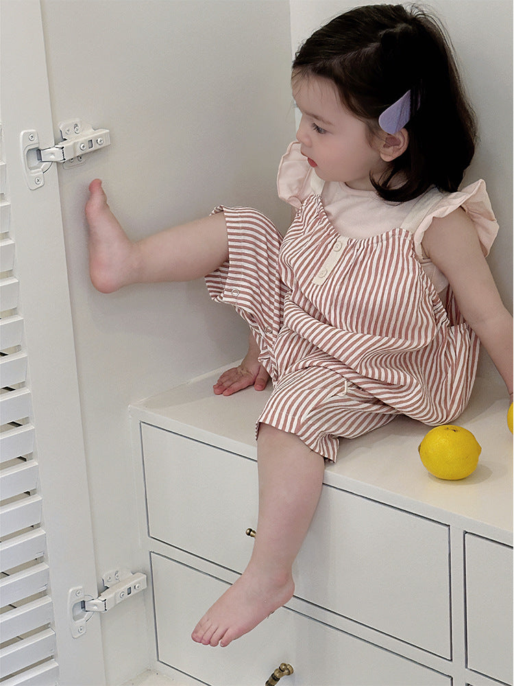 Children's Babies Outing Summer Korean Style Clothing T-shirt Striped Children's Suit