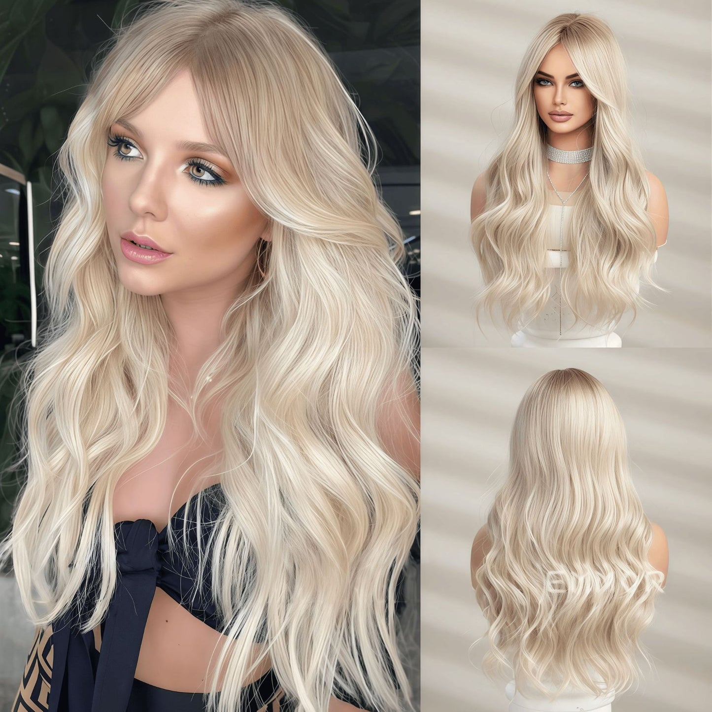 Female Curly Hair Platinum Big Wave Full Wig Long Curls