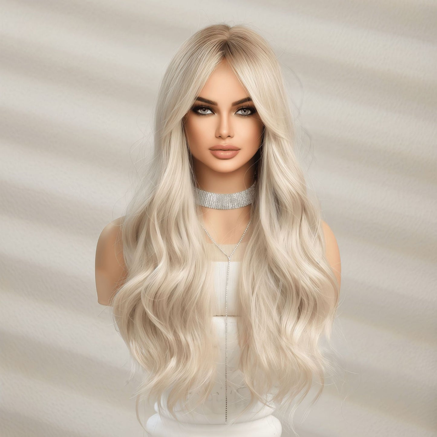 Female Curly Hair Platinum Big Wave Full Wig Long Curls
