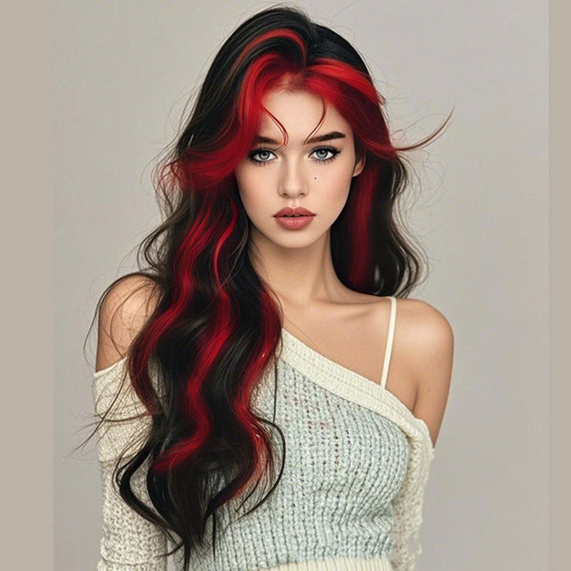 Gradient Color Female Long Curly Hair Head Cover Black Cos Wig