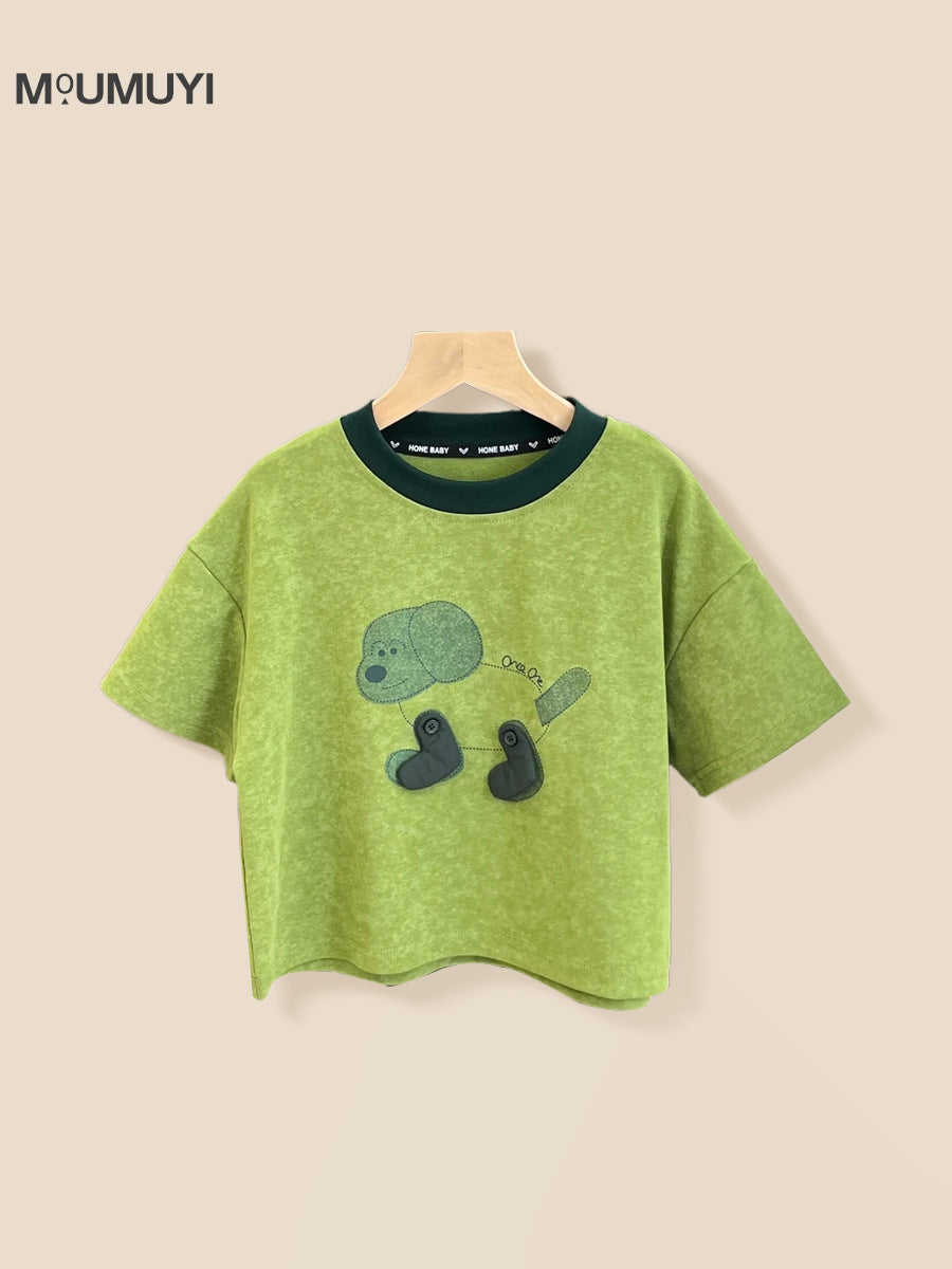 Children's Loose Color Matching Top Thin Round Neck Short Sleeve Puppy Children's T-shirt