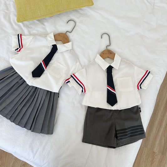 Summer Blouse Pleated Skirt Skirts Shorts Two-piece One Year Old Children's Suit