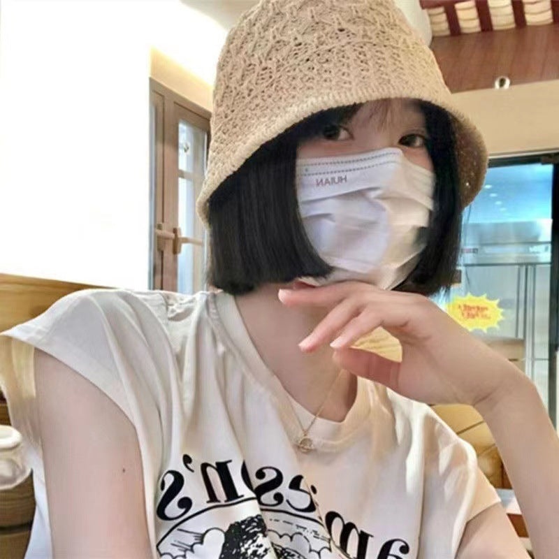 Women's Hat One-piece Inner Buckle Breathable Hollow Wig Short Straight Hair