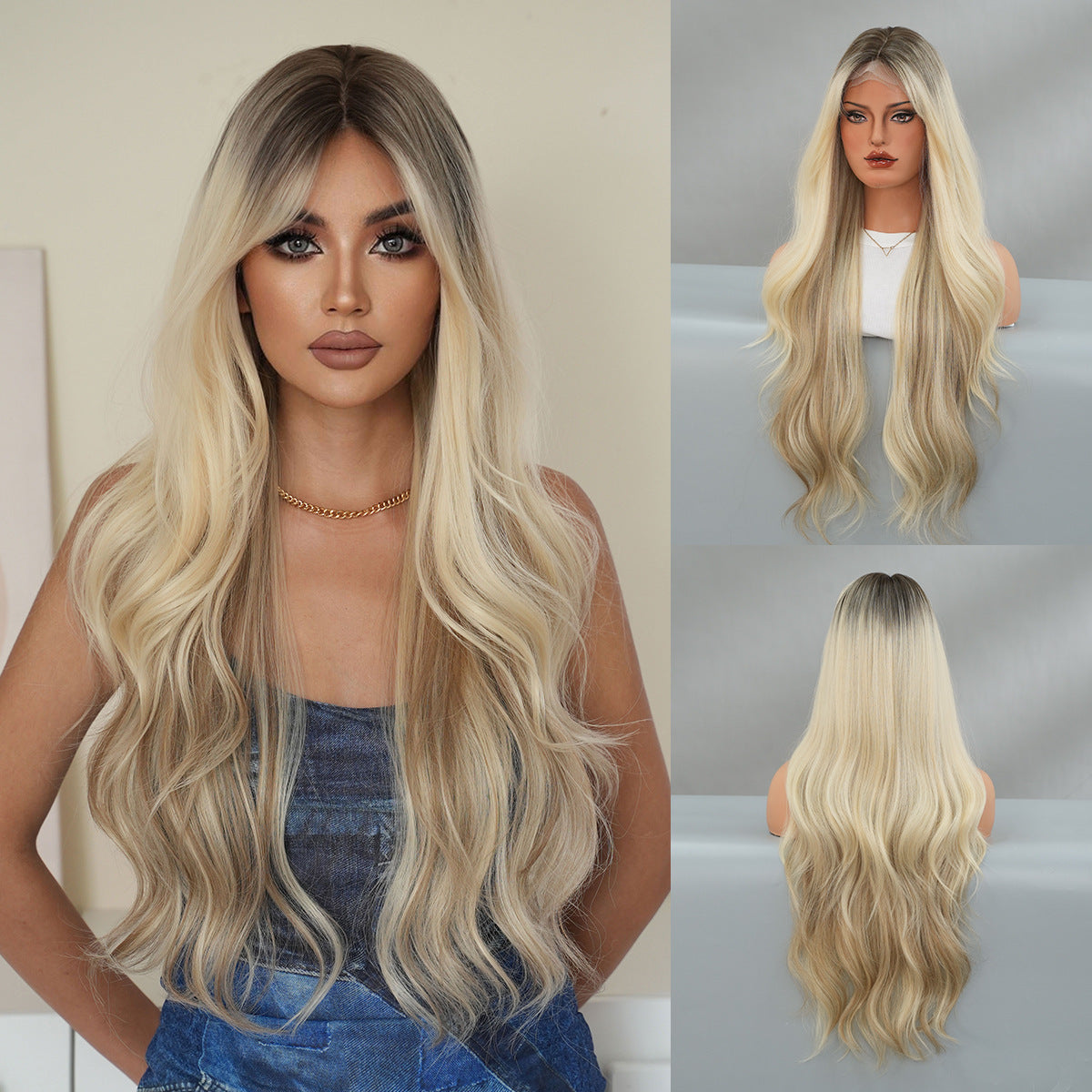 Quality Small Lace Female Full Head Forehead Hand Crocheting Natural Wig Long Curls