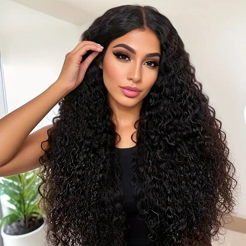 Women's African Black Medium Curly Hair Small Wig Long Curls