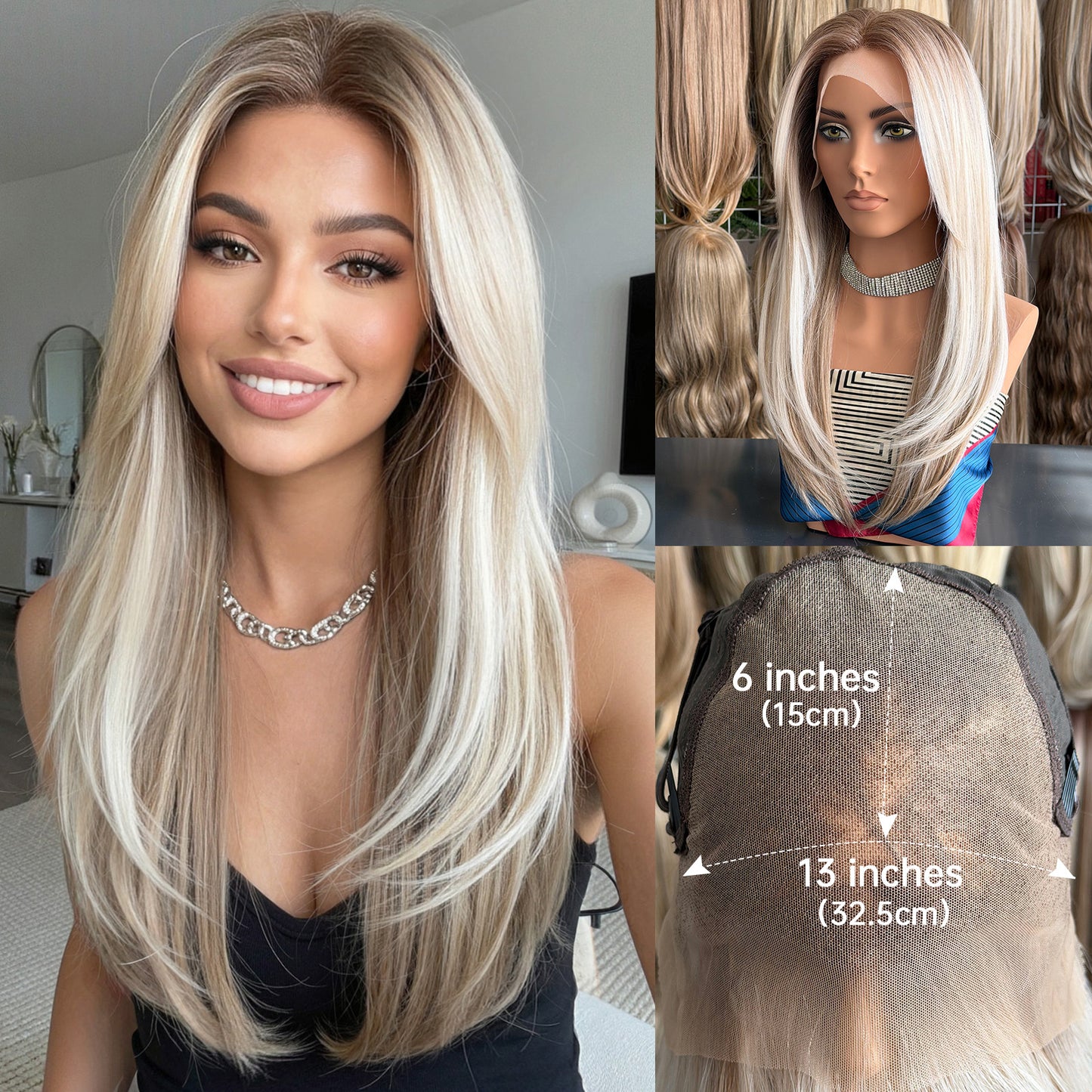 Area Lace Medium Black Brown Hair Fashion Long Straight Wig