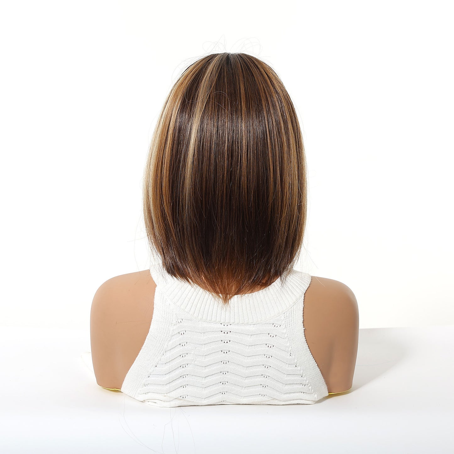 Gradient Brown Highlight Air Bangs Natural Wig Short Straight Hair