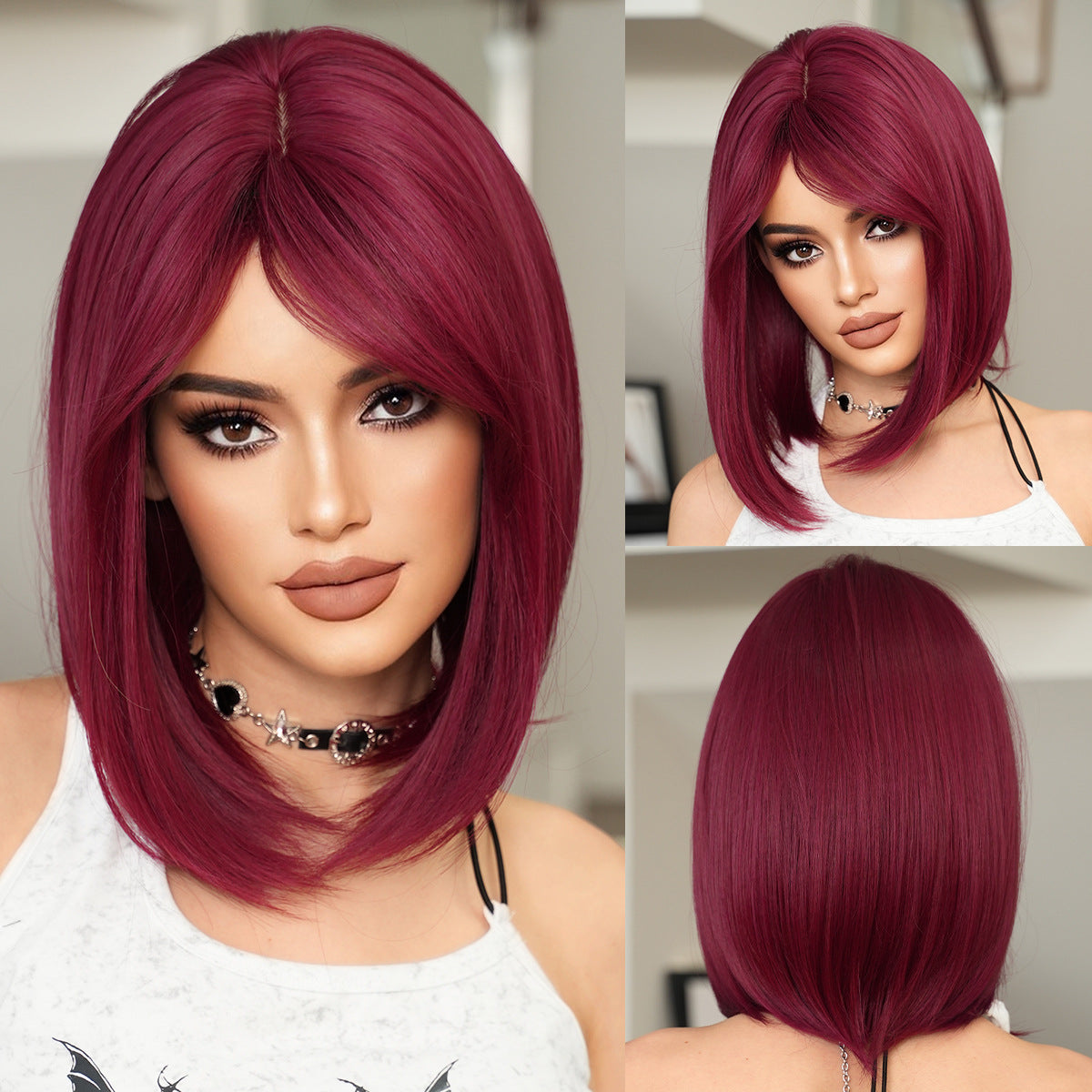 Shoulder Gradient Gold Side Division Bangs Natural Wig Short Straight Hair
