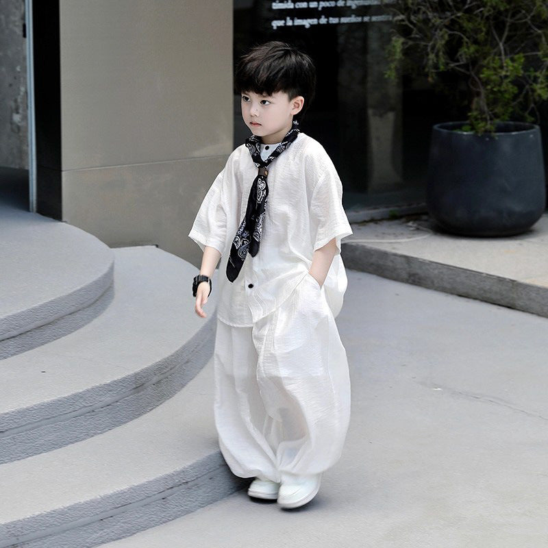 Children's Summer Pu Short Sleeve Anti Mosquito Pants Two-piece Boy Thin Children's Suit