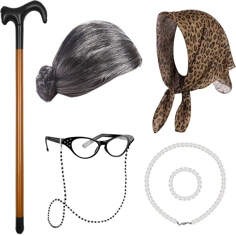School Day Old Lady Grandpa Grandma Cos Wig