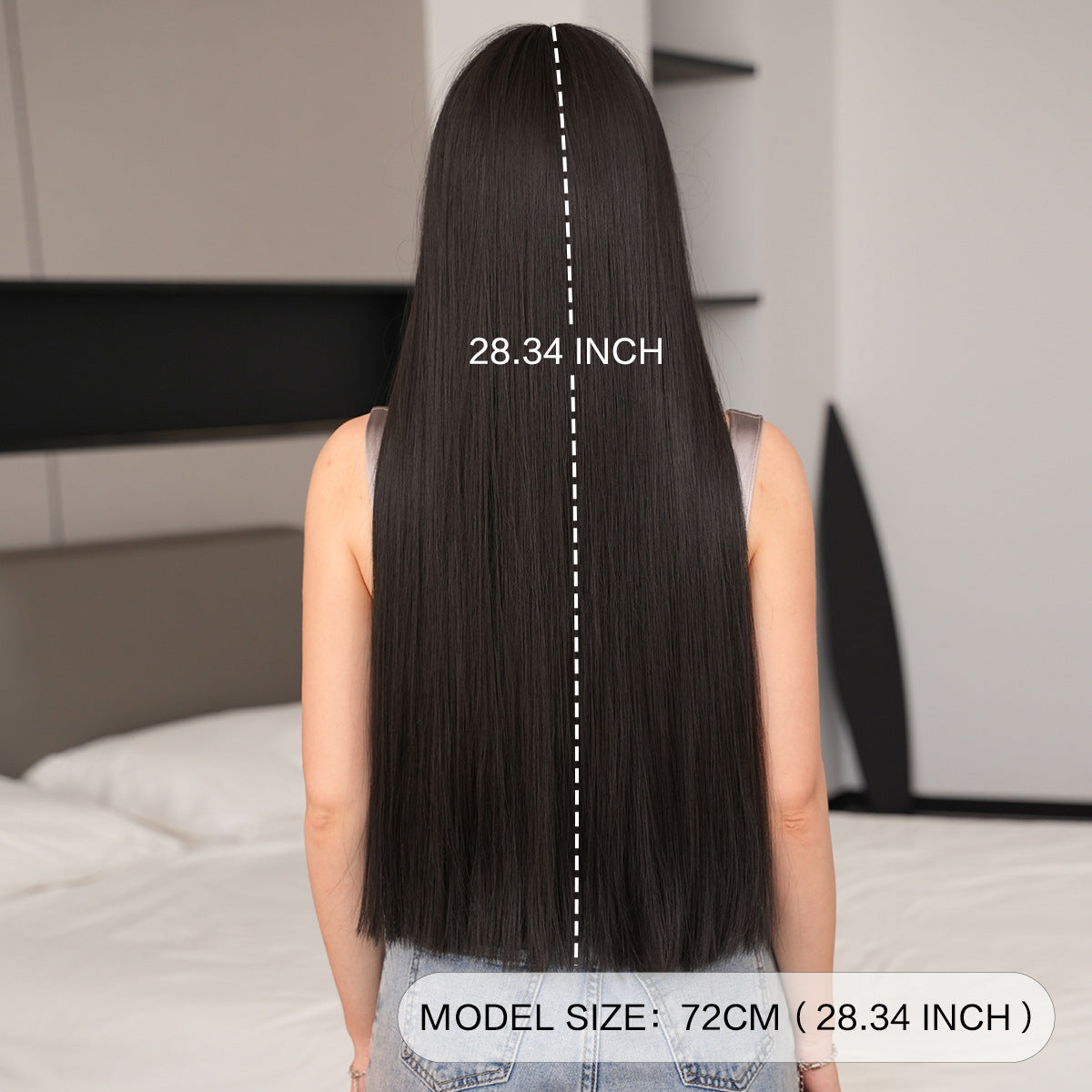 High Quality Super Hair Female Bangs Daily Black Long Straight Wig