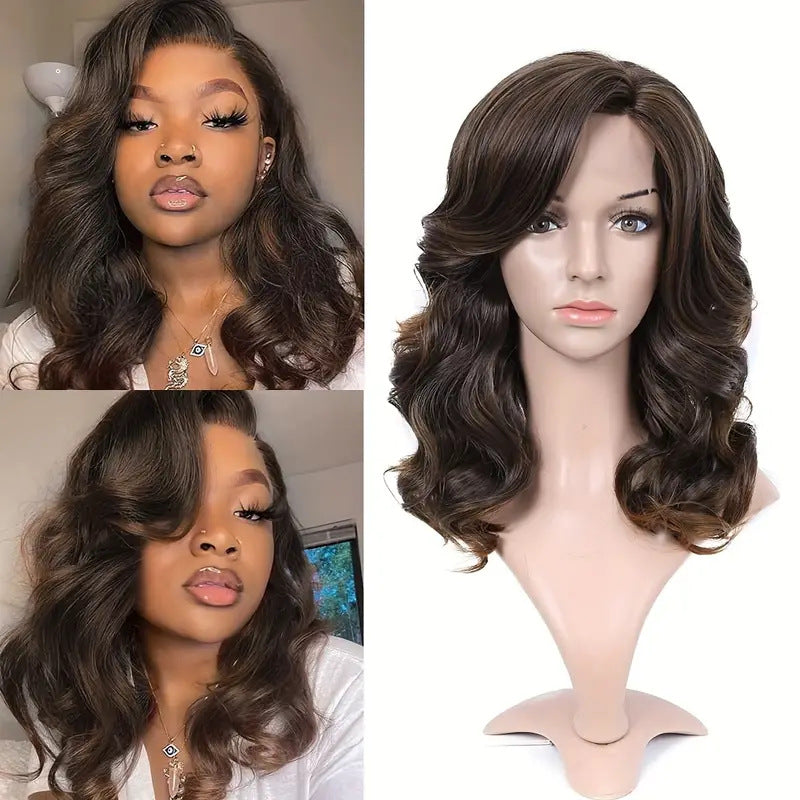 Female Wavy Front Lace Split Seam Wig Short Curly Hair