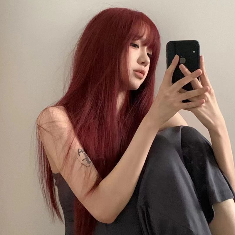 Bangs Red Natural Simulation Sweet Hair Long Straight Wig