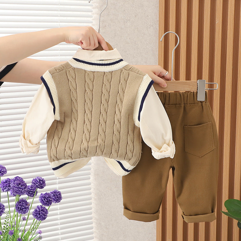 Tie Sweater Three-piece Set Year Old Clothes Casual Children's Suit