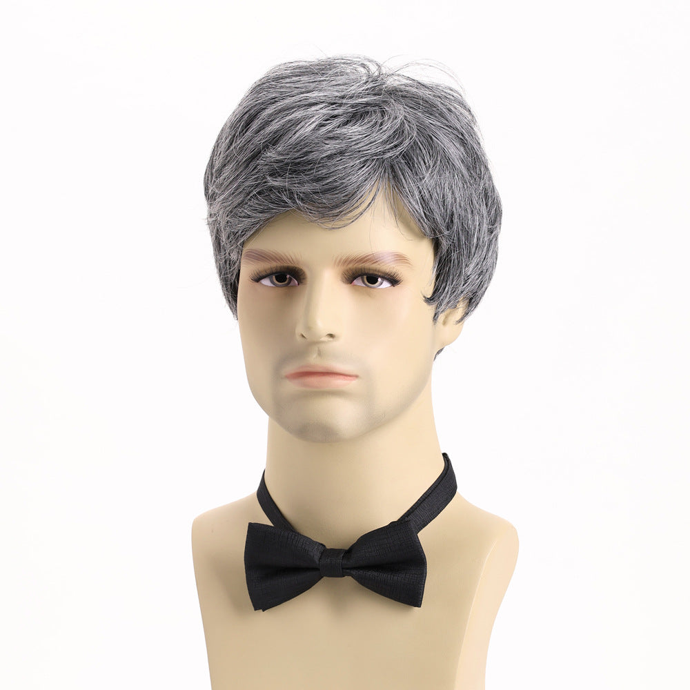 Men's Fashion Synthetic Wigs Gray Short Hair Men's Wig