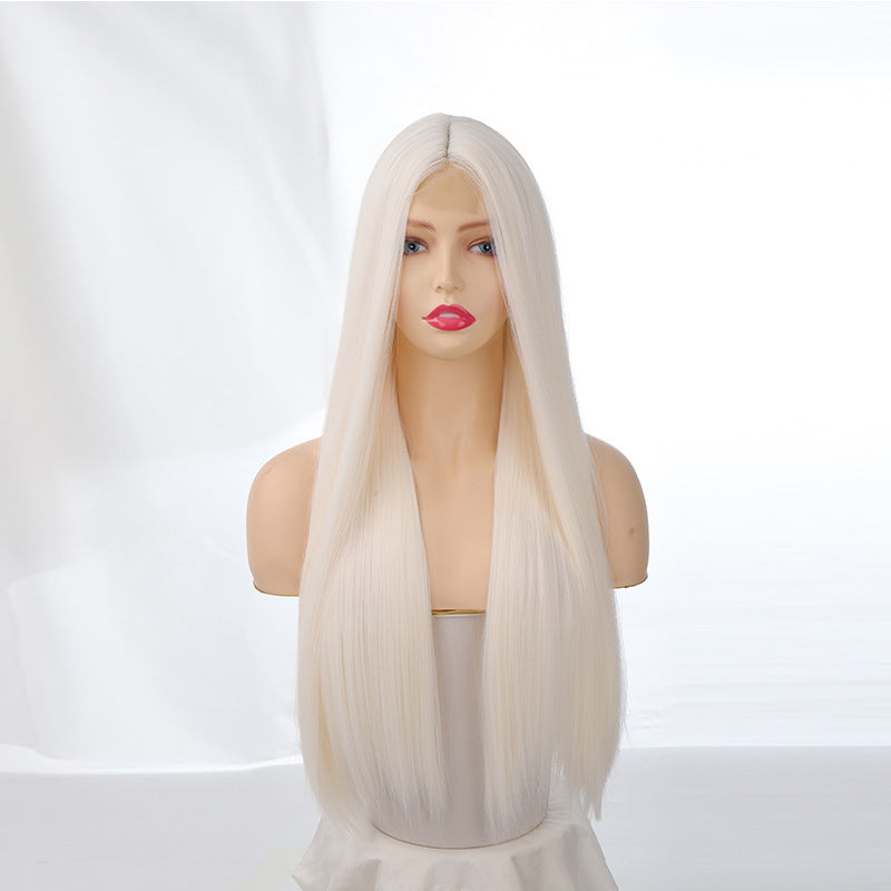 Women's Front Lace Mid-length Hair White Role-playing Long Straight Wig