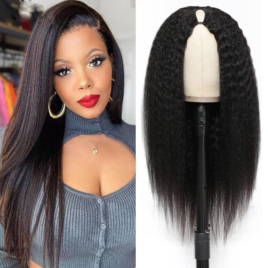 Women's Half Headgear Black Silk Long Straight Hair Wig