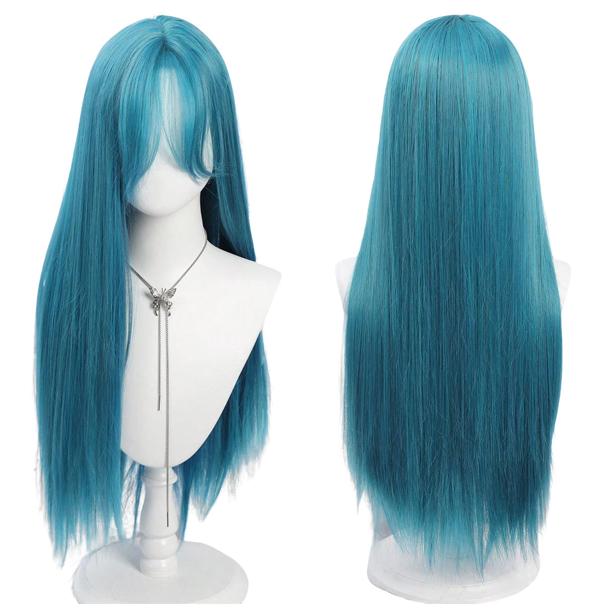 Cover Female Mint Green Chemical Fiber Wavy Curly Hair Natural Wig Long Curls