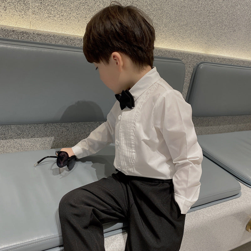 Children's Black White Long-sleeved Fashion Inner Match Children's Shirt
