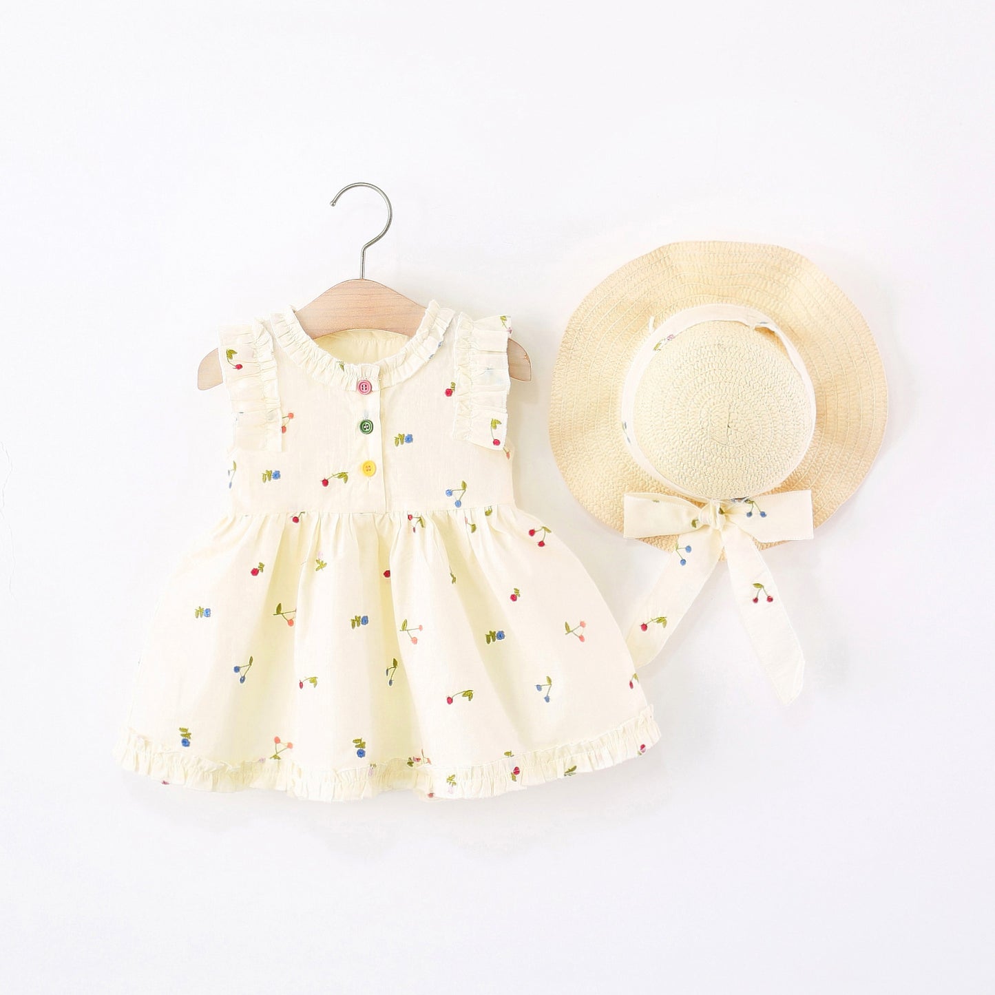 Children's Clothing Sleeveless One-piece Cherry Embroidery Cotton Children's Dress