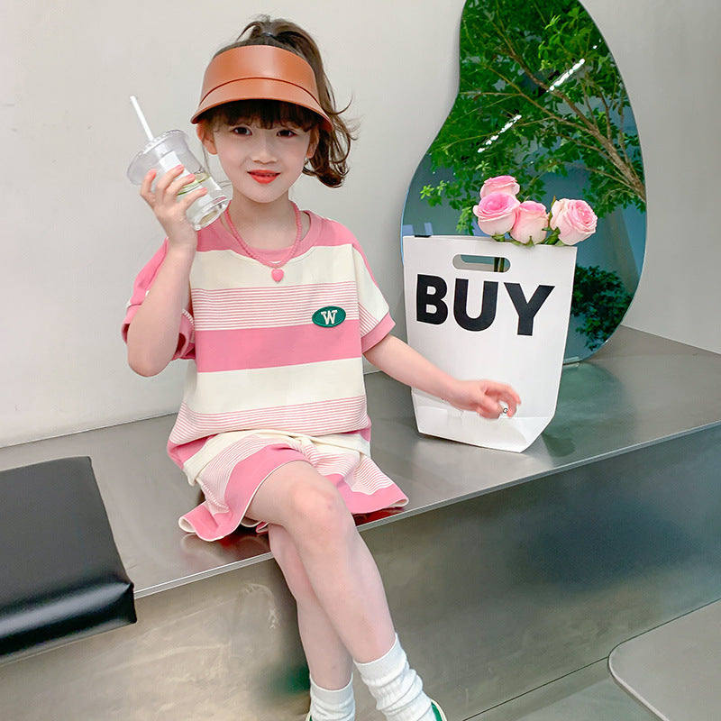 Children's Short-sleeved T-shirt Summer Clothing Clothes Older Children's Suit