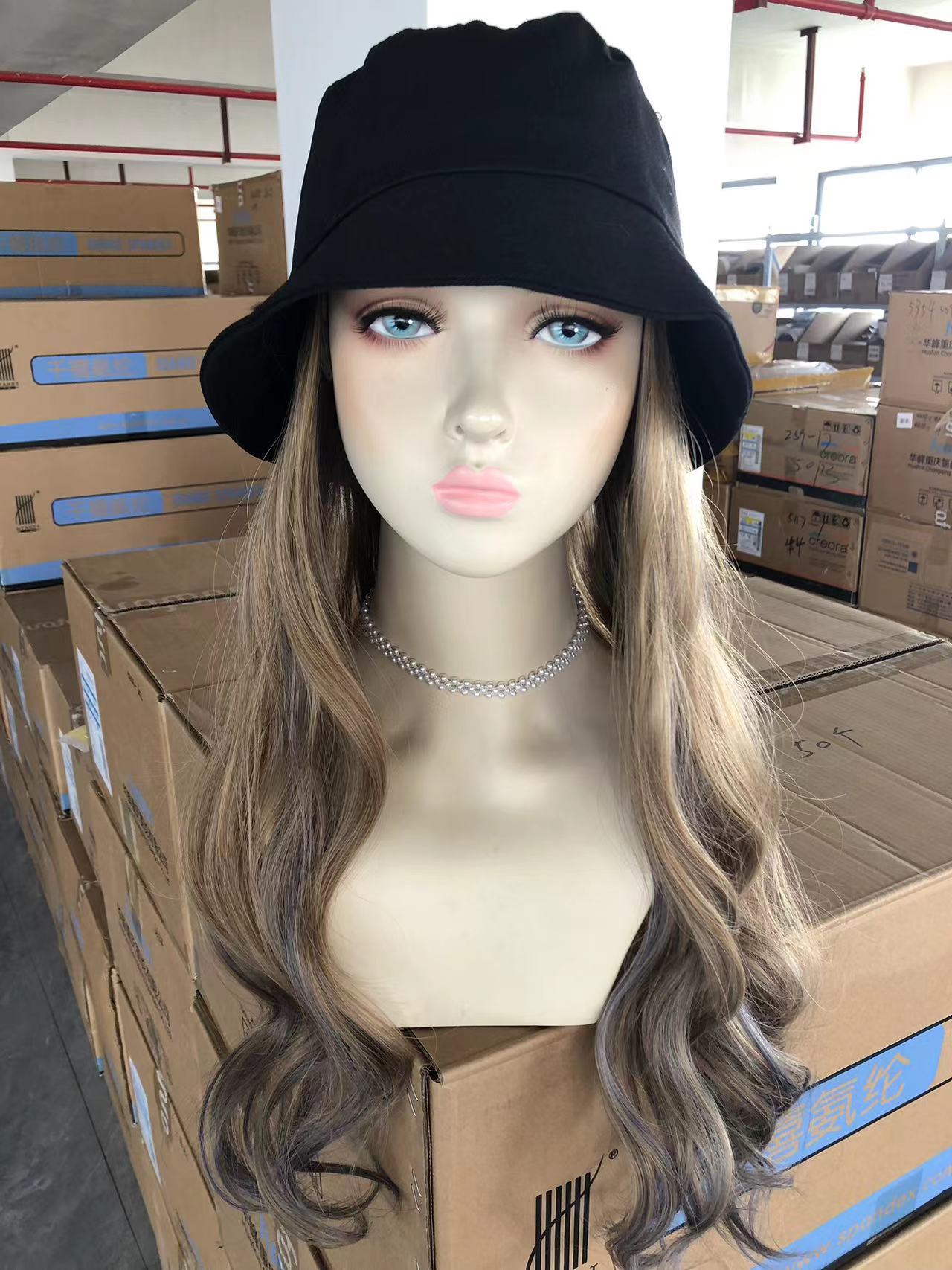 Hat Ladies Bra Buckle Mid-length Detachable Long Straight Wig