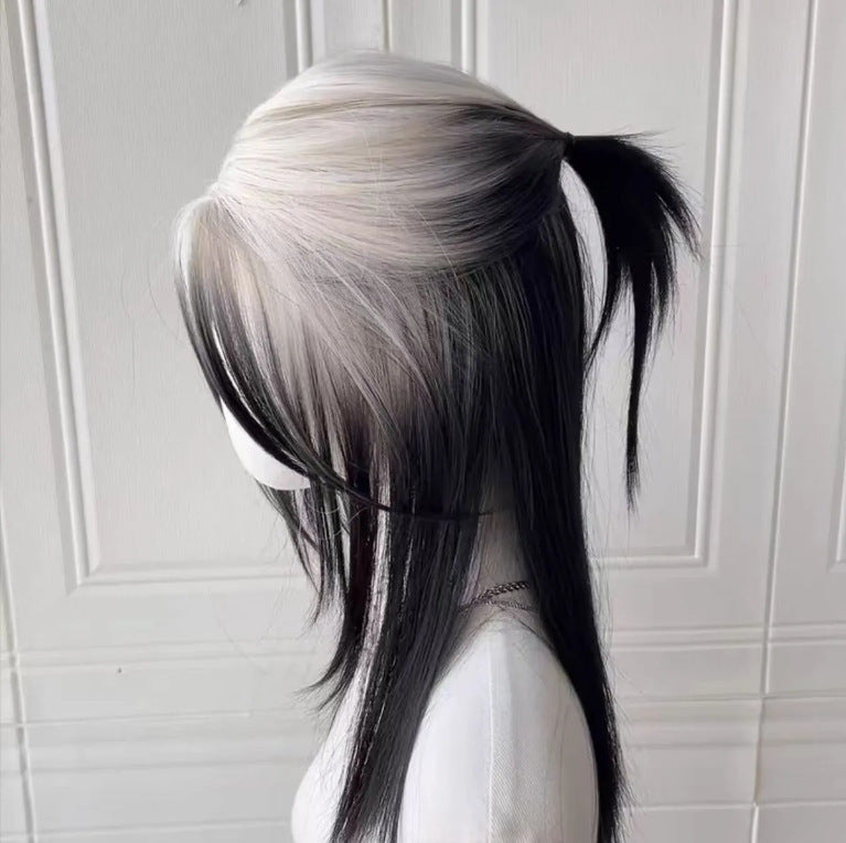 Women's & Men's Wolf Tail Hair Anchovy Head Gradient Dyed Warrior Half Long Straight Wig