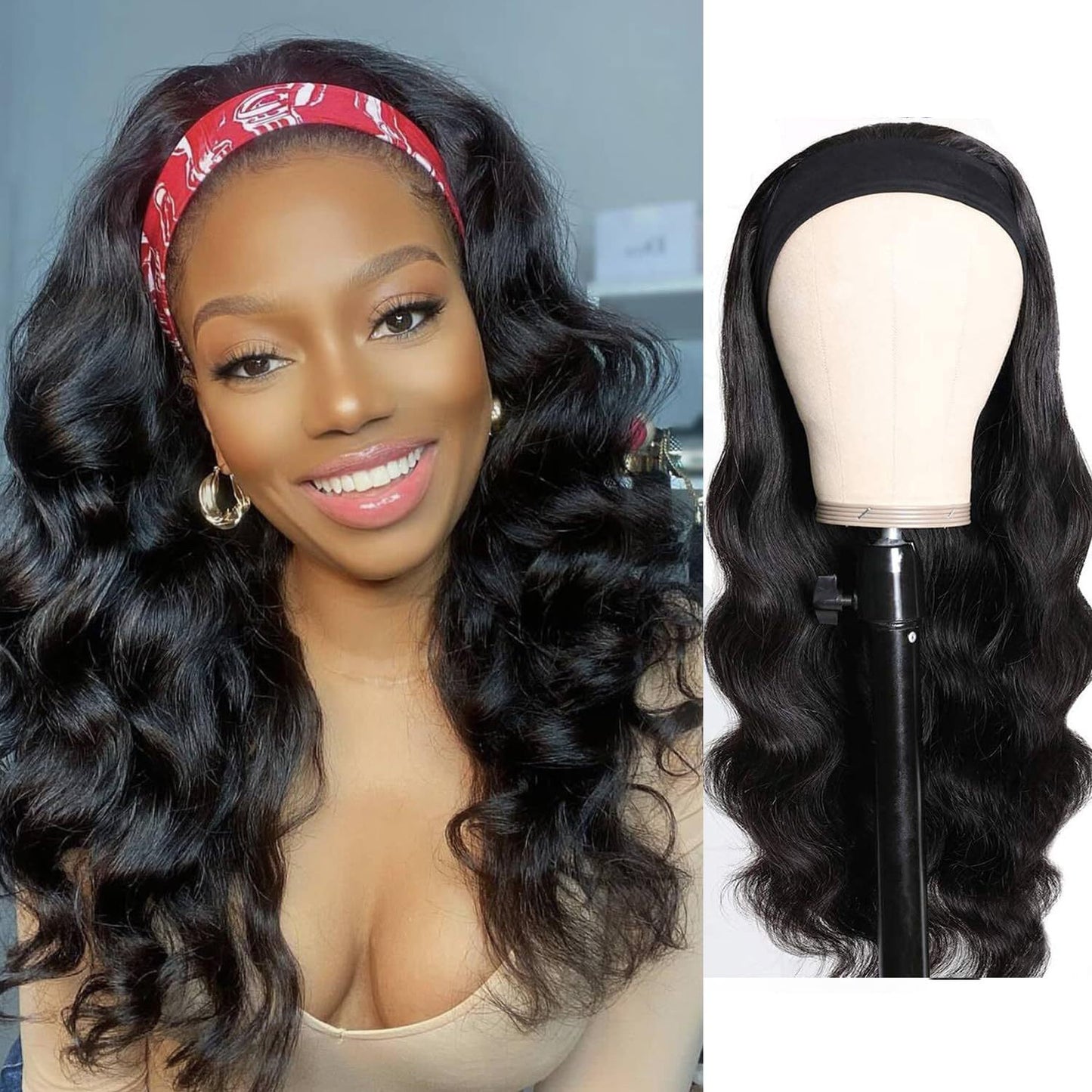 Women's Ice Ribbon Black Curly Hair Big Wave Head Wig Long Curls