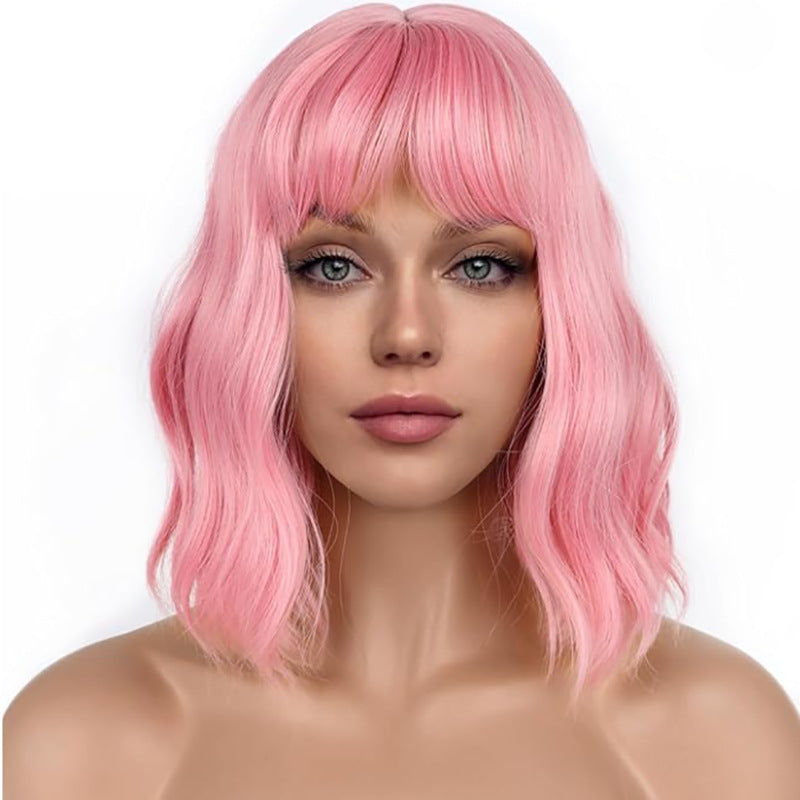 Women's Air Bangs Wavy Water Ripple Wig Short Curly Hair