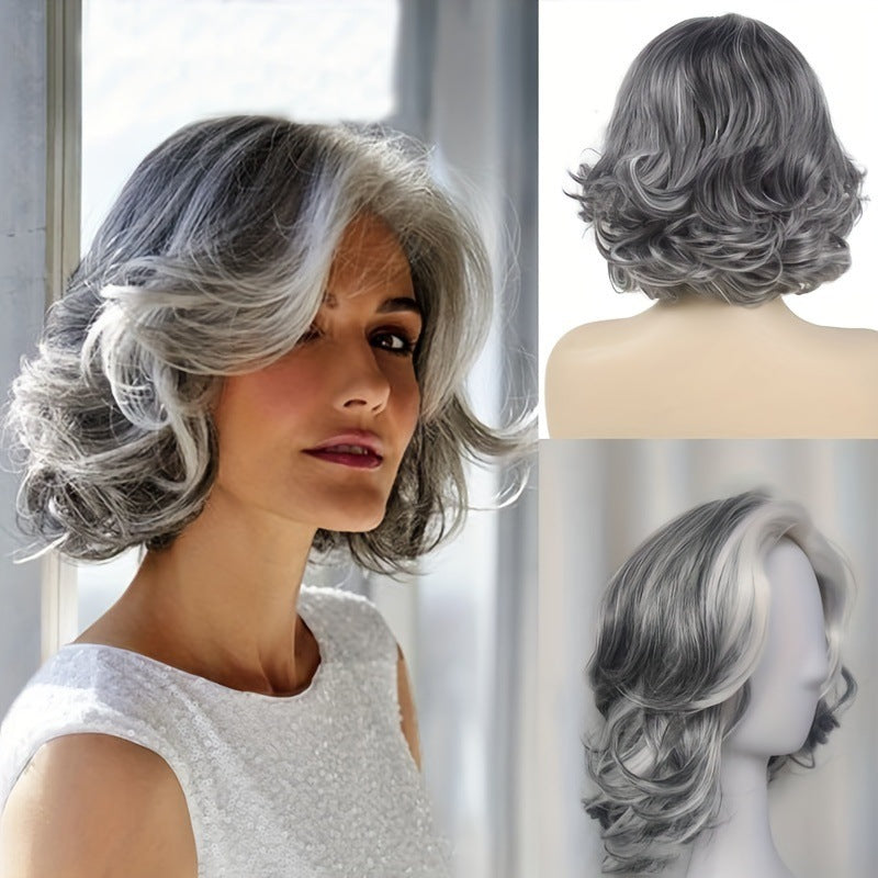 Women's Sier Gray With Bangs Fashion Hairstyle Bob Role Wig Short Curly Hair