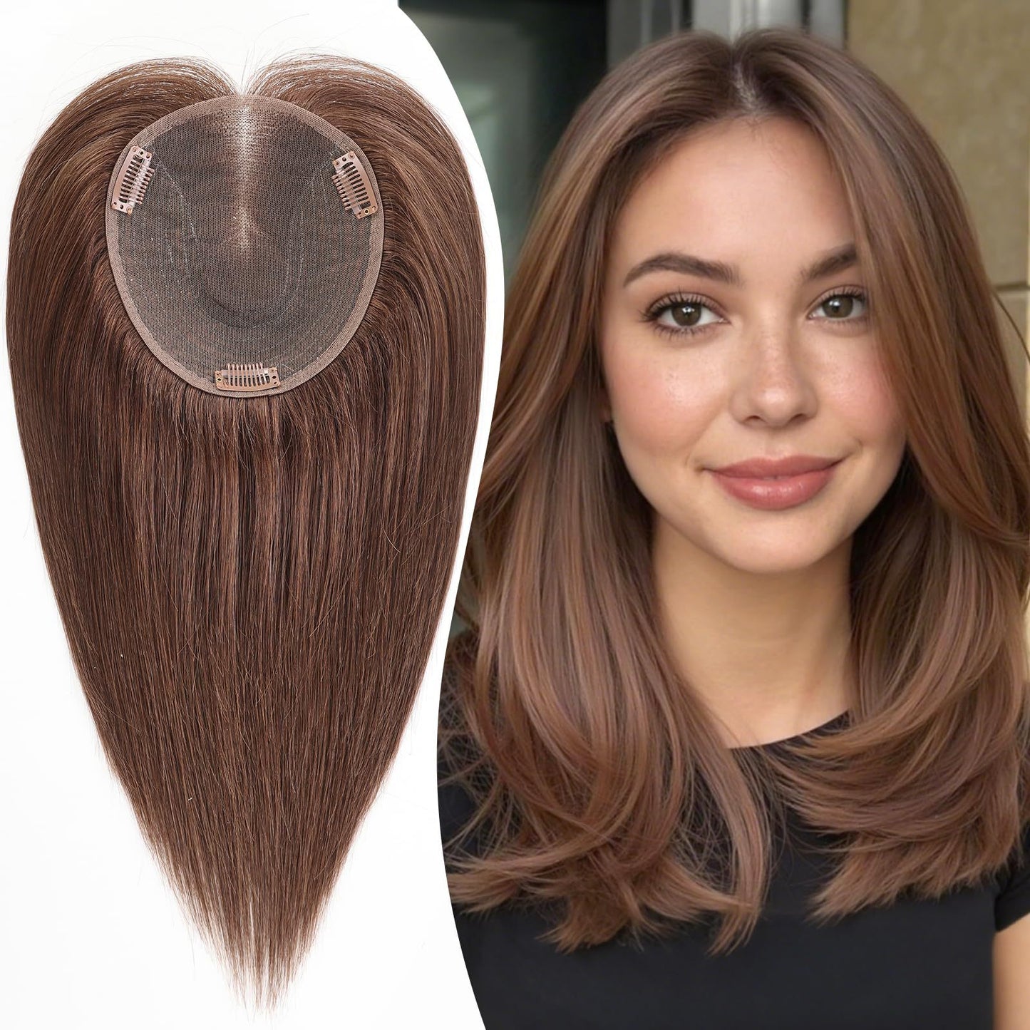 Women's Hair Block Swiss Mesh Breathable Gradient Golden Brown Fluffy Naturally Wig