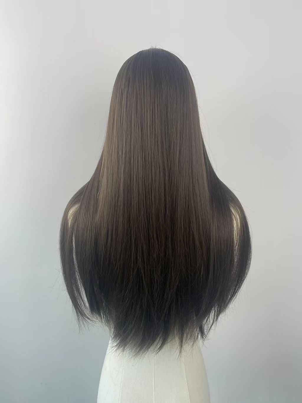 Female Daily Hair Golden Head Cover Air Bangs Mannequin Dummy Long Straight Wig