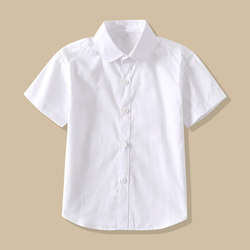Children's Short-sleeved White Middle Large Summer Thin Performance Children's Shirt